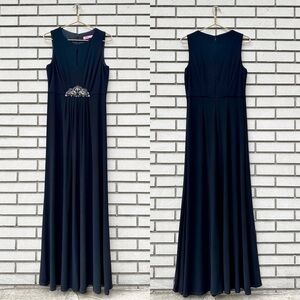 Eliza J Black Sleeveless Maxi Dress 12 Beaded Waist Keyhole Formal Gown Glam